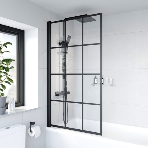Bath shower screen black grid - shower,