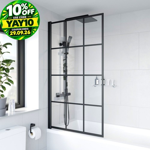 Bath shower screen black grid - black,
