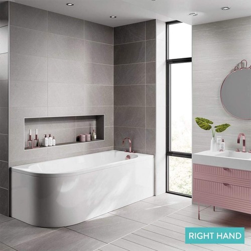 Shaped shower bath - j-shaped, lh
